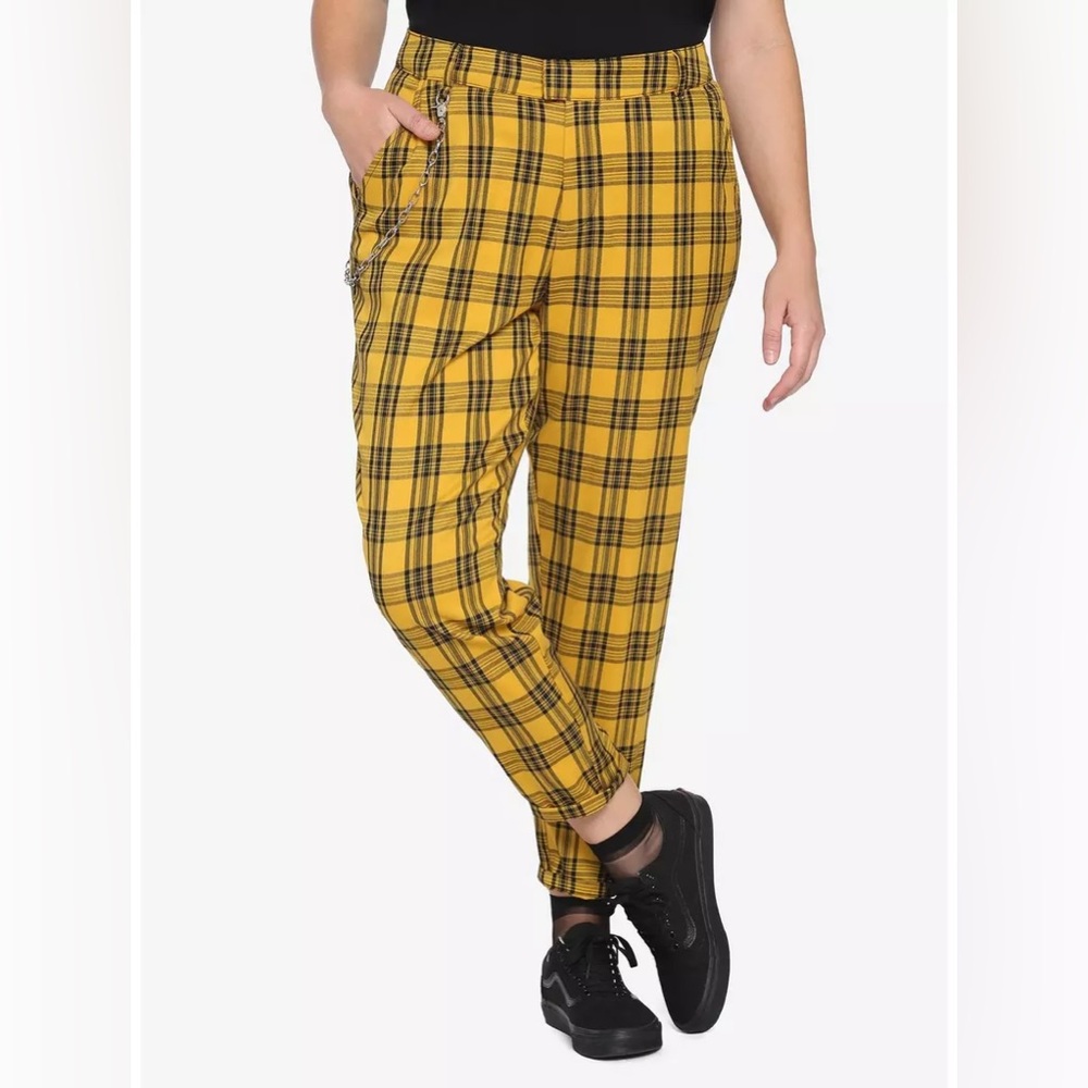Hot Topic pants trousers yellow plaid grunge punk academia 90s y2k high rise XS